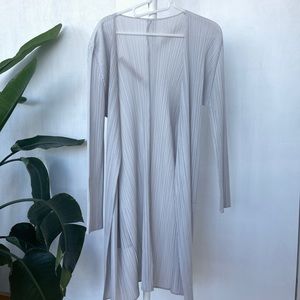 Issey Miyake Pleats Please Basics Longline Cardigan in Gray, with pocket